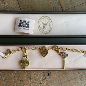 Juicy Couture Vintage Gold and Silver Heart Key Charm Bracelet
